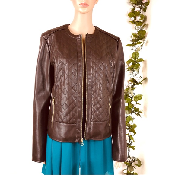 Cole Haan Faux Leather Jacket Tan Large New (Clos) - Picture 2 of 8